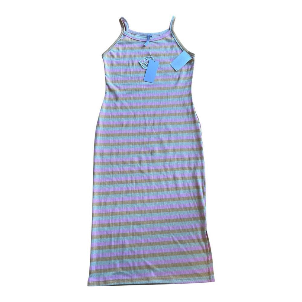 Good Luck Girl Pink Striped Knit Midi Bodycon Tank Dress L